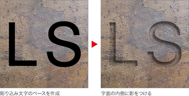 彫り込み文字のベースを作成→字面の内側に影をつける
