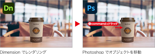 Dimensionでレンダリング→Photoshopでオブジェクトを移動