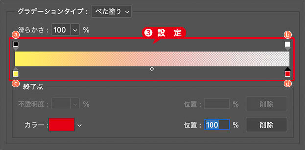 [グラデーションエディター]を設定