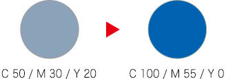 C50/M30/Y20→C100/M55/Y0