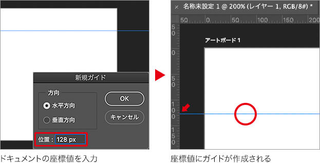 座標値にガイドが作成される