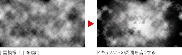 [ 雲模様 1 ] を適用 → ドキュメントの周囲を暗くする