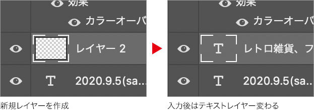 入力後はテキストレイヤー変わる