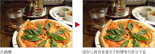ぼかし具合を変えて料理を引き立てる