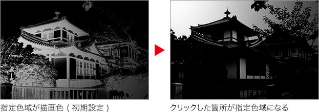 指定色域が描画色 ( 初期設定 ) の場合 → クリックした箇所が指定色域になる