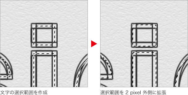 選択範囲を2pixle外側に拡張