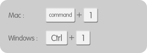 [ Command ( Ctrl ) ] + [ 1 ]
